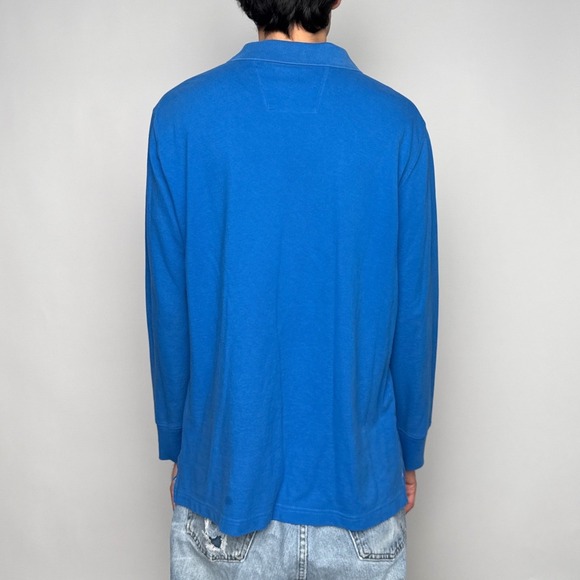 Nautica Mens Long Sleeve Polo Shirt Blue Classic Fit Cotton Logo Large L - Picture 3 of 11